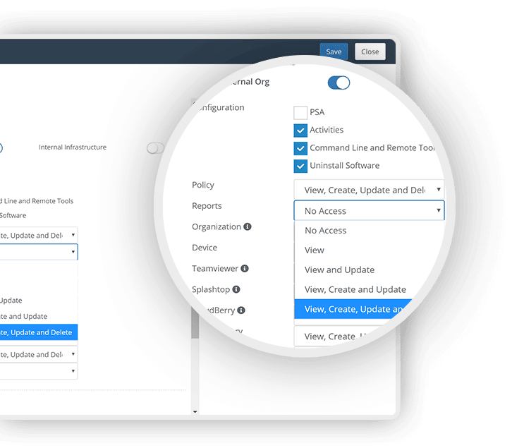 NinaRMM User Administration zoom print screen