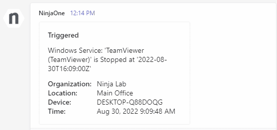 Capture d'écran de l’intégration de Teams