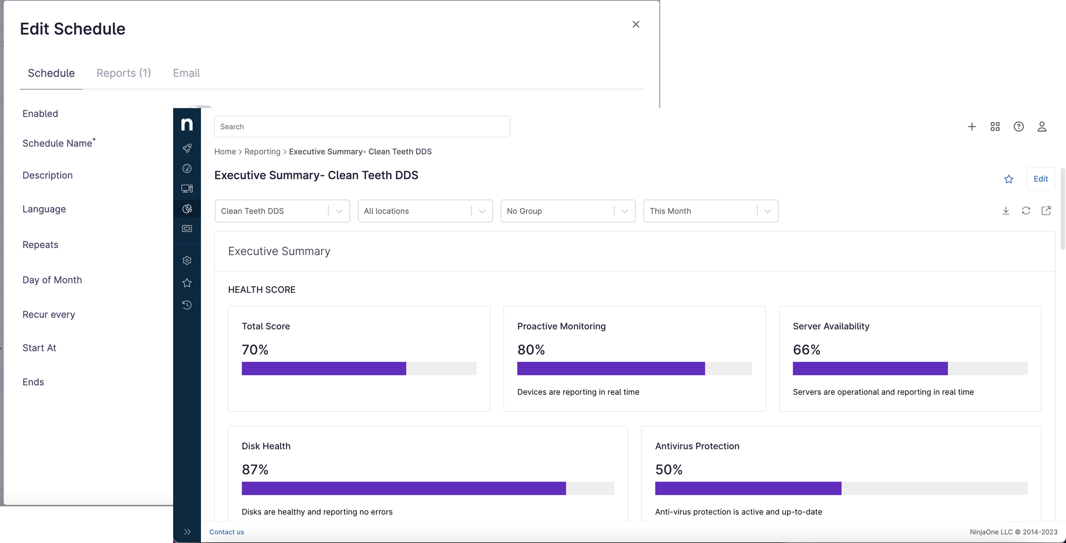 report scheduling screenshots