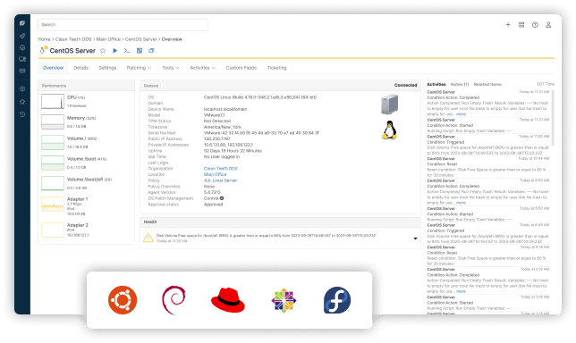 Screenshot della soluzione di gestione dei server degli endpoiment linux