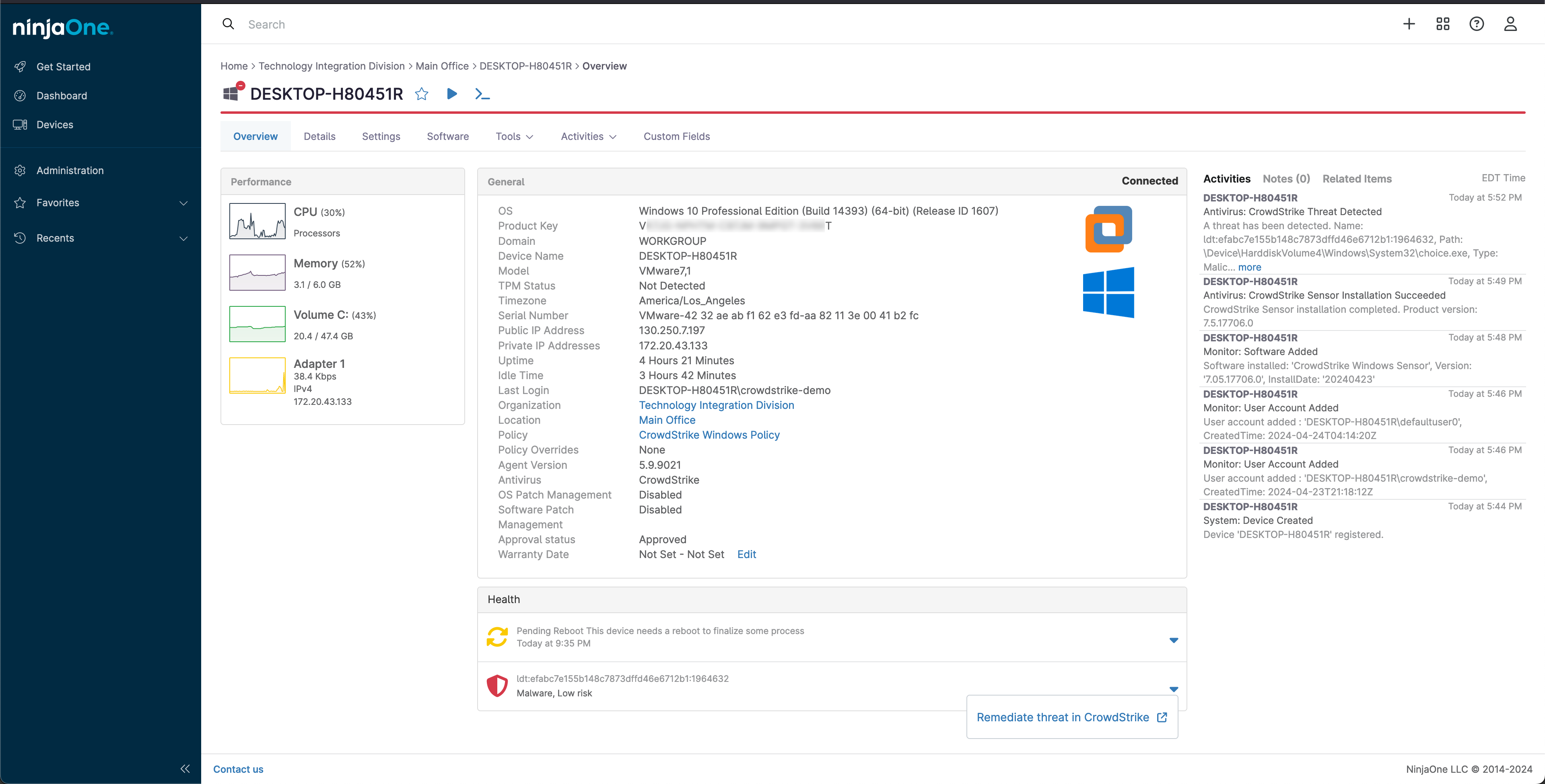 Screenshot illustrating closing the threat alert loop