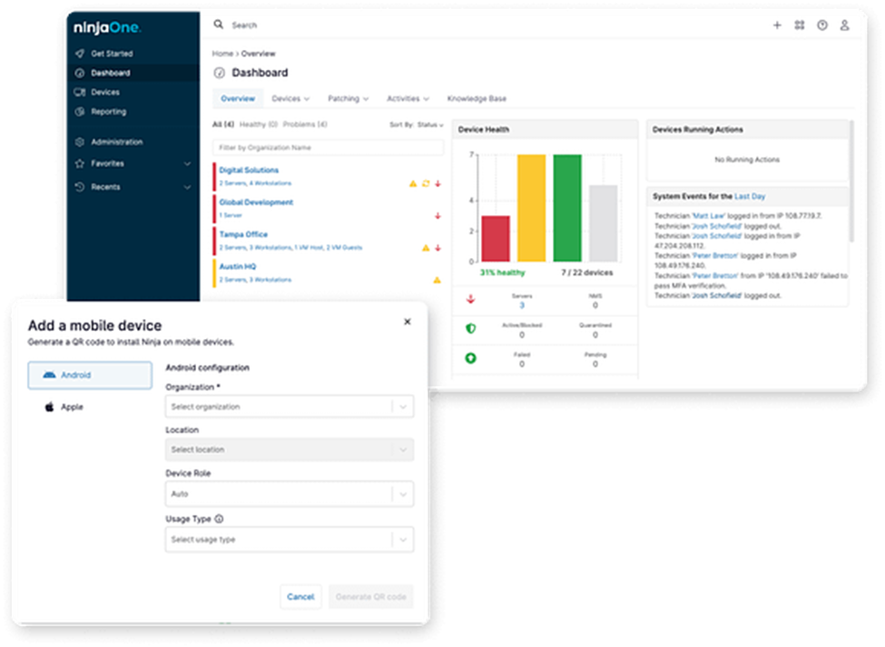 An image of the NinjaOne dashboard for the page MDM Endpoint