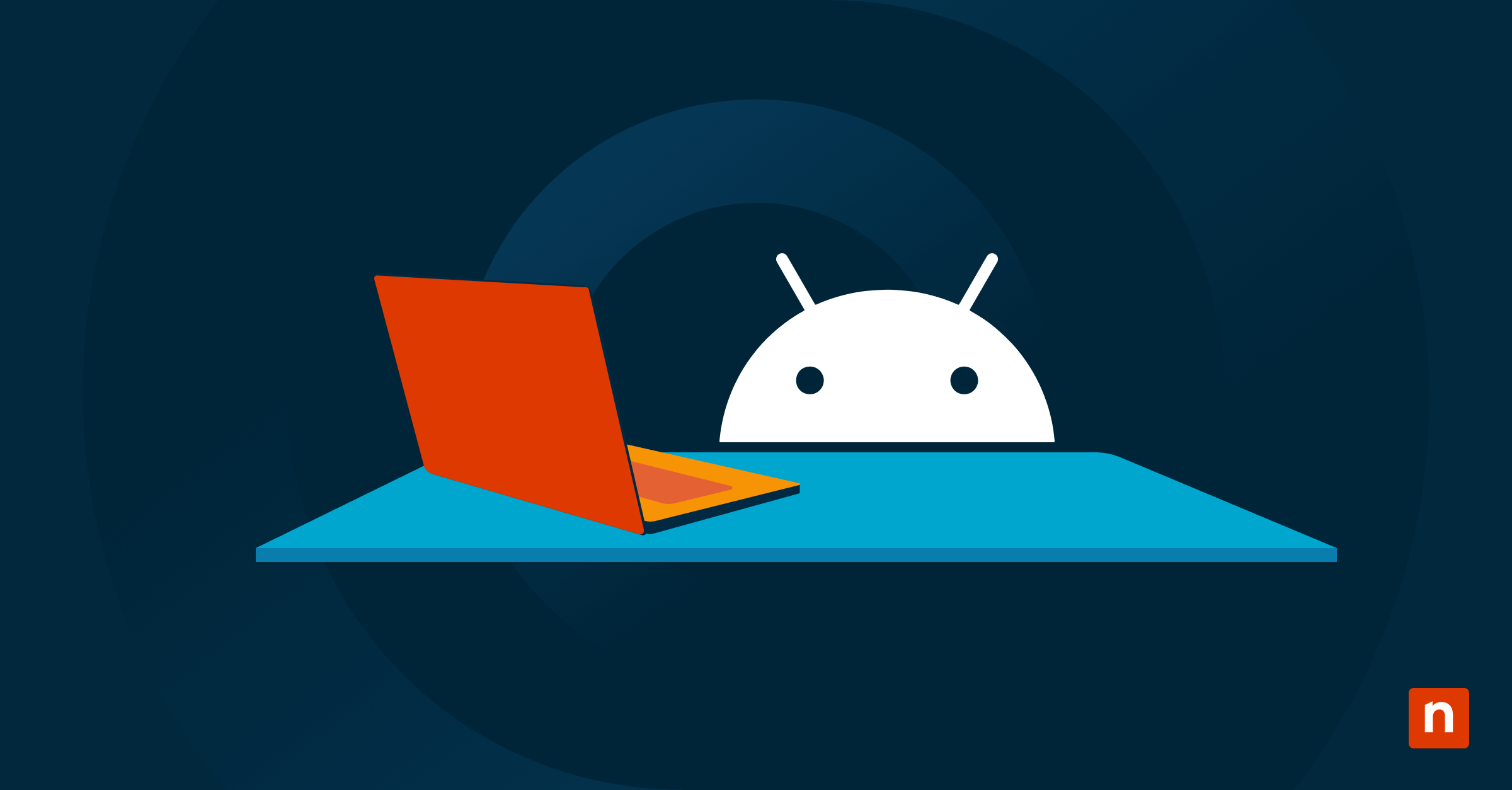 An image of the Android mascot with a laptop for the blog