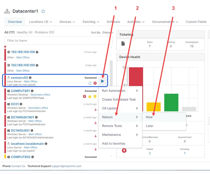 Captura de pantalla del centro de datos