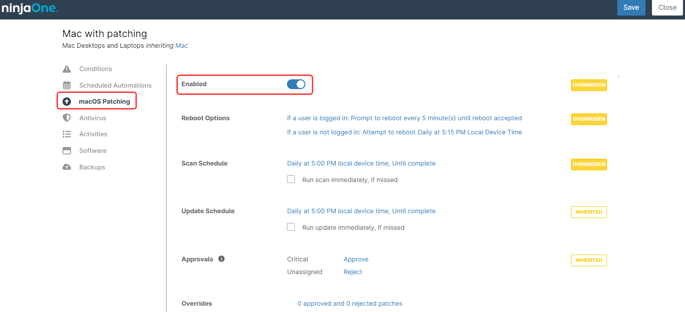 Captura de pantalla de la ventana de revisión de macOS