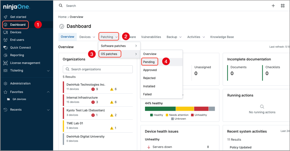 Pending in the System Dashboard 