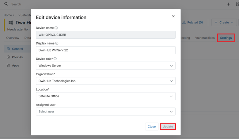 Edit device information