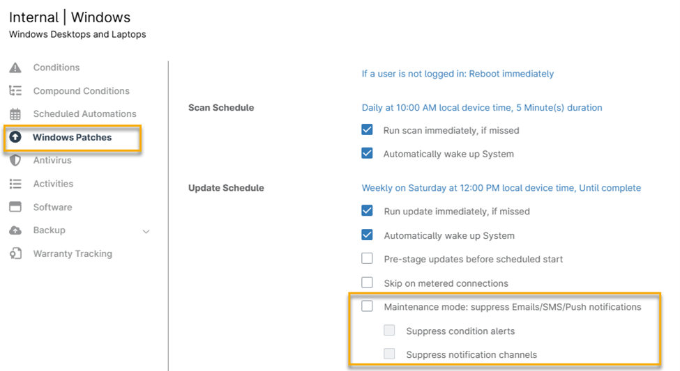 Enabling the Maintenance Mode Patching Policy