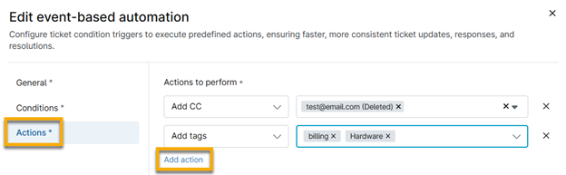 Actions tab and field