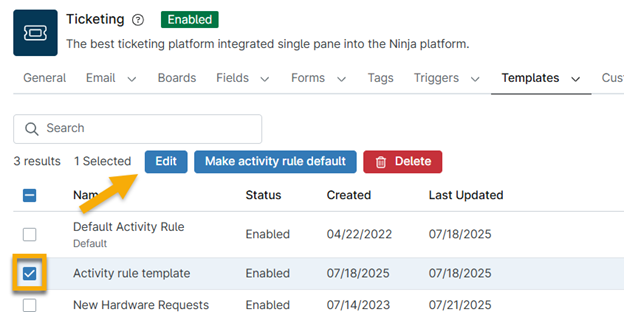 Edit activity rule template