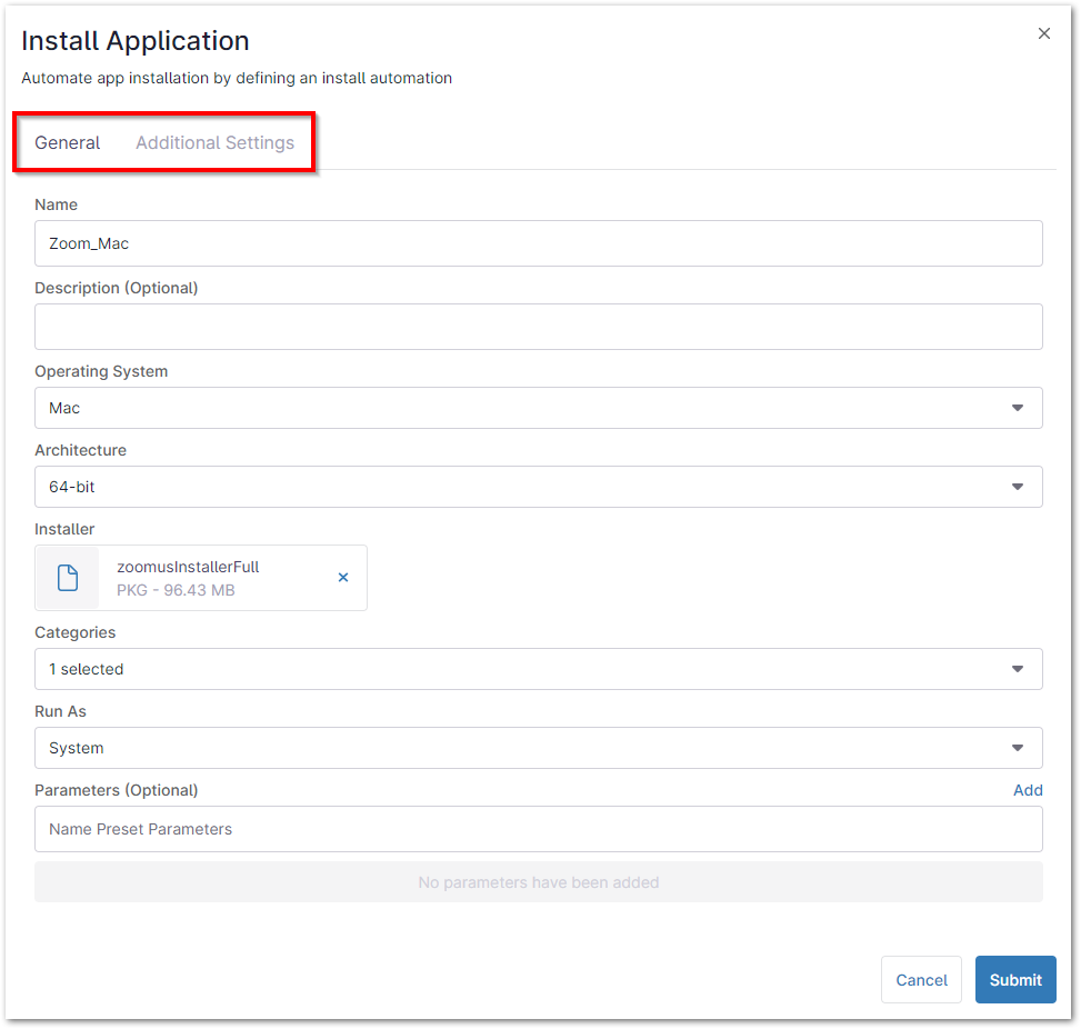 Additional Settings&nbsp;