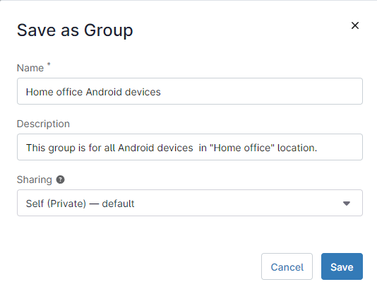 Fill out the group name, description and sharing options for this software group.&nbsp;