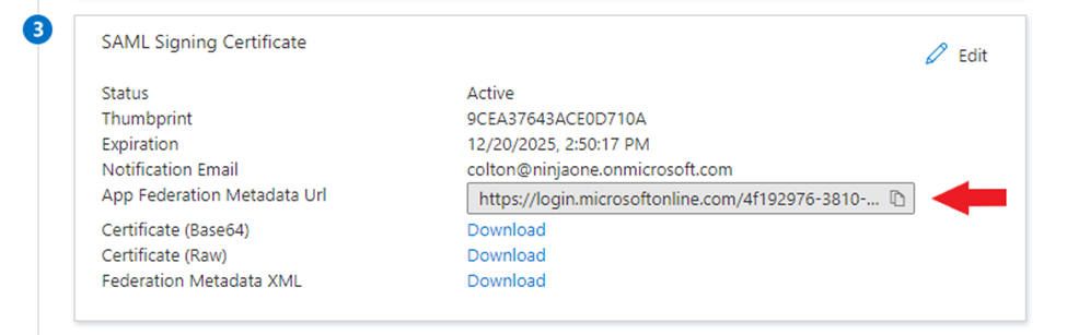 From your SSO provider, copy or download the SAML Signing Certificate.