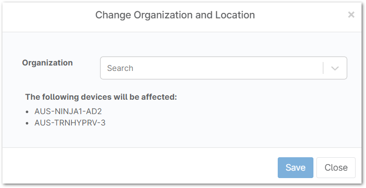 Select a new organization from the dropdown-list and then click Save.