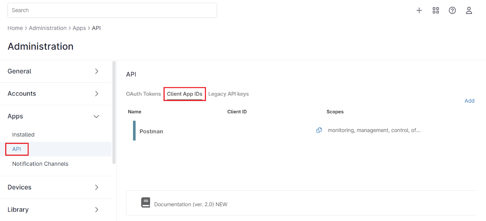 Click Client App IDs. 