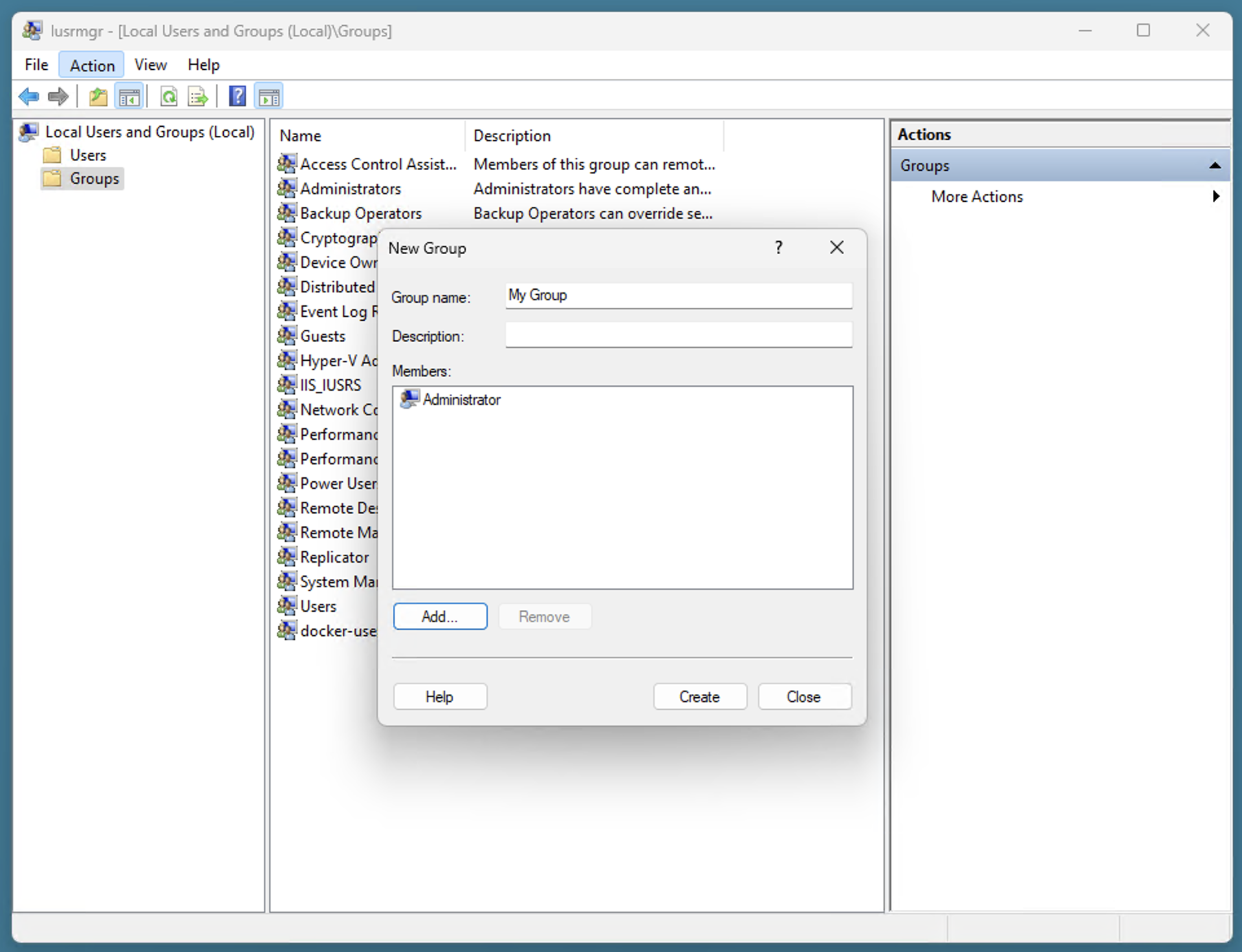 Creating users and groups in Windows 11
