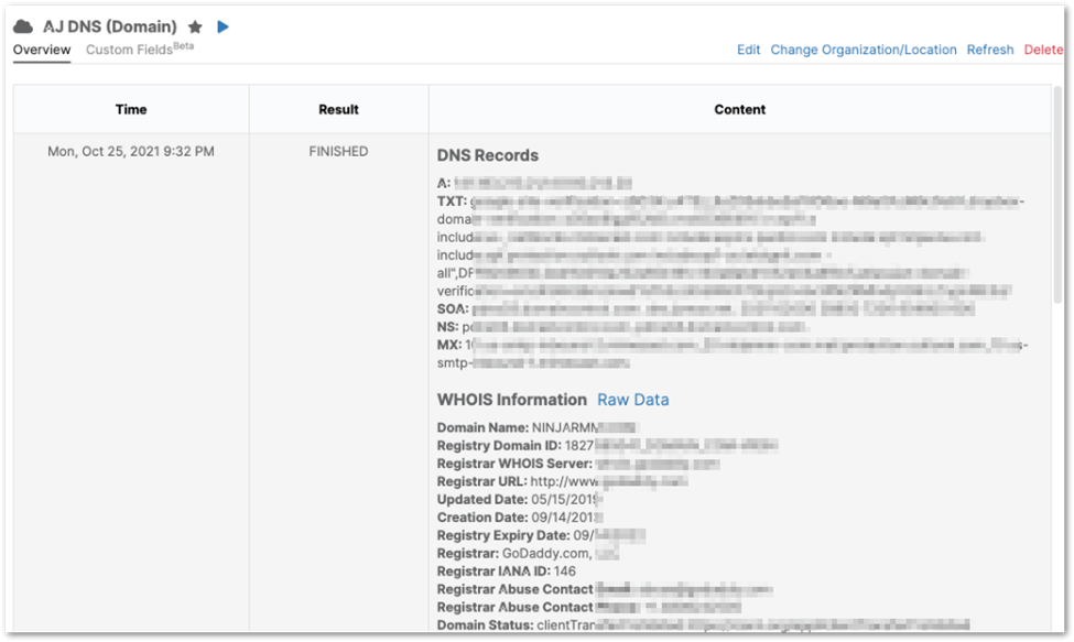 Once a DNS cloud monitor is configured, you can review its activity through a table that presents the accumulated data points.