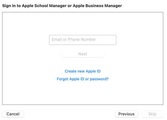 Provide your administrator credentials for ABM or ASM and click next.&nbsp;