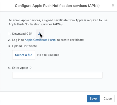 In the Apple Push Notification Service (APNs) section, click Enroll. A dialog box will appear.&nbsp;