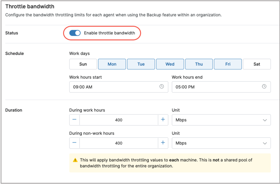 Enable throttle bandwidth 