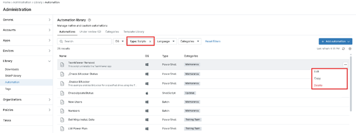 Use the Type dropdown to filter out native scripts
