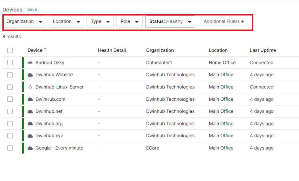 Refine the displayed information by applying filters such as Organization,&nbsp;Location,&nbsp;Type, and&nbsp;Role.&nbsp;