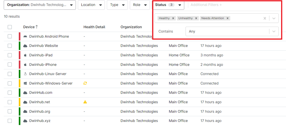 Unhealthy,&nbsp;Needs&nbsp;Attention, or&nbsp;Unknown.&nbsp;