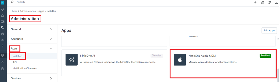 Enable the NinjaOne Apple MDM App: