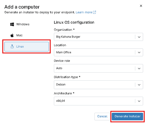 Generate Installer button