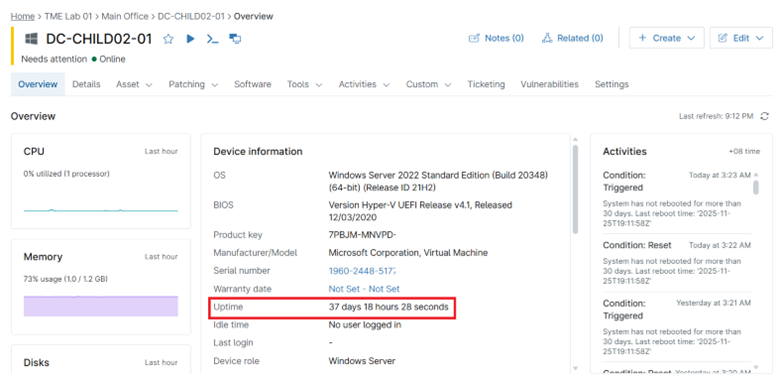 Uptime device information