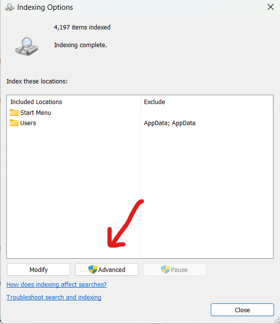 Clicca su "Avanzate" per accedere alle impostazioni avanzate.