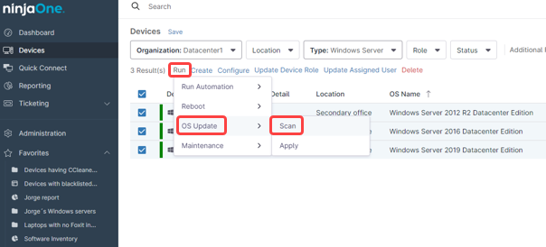 Click run, then OS update, then Scan.