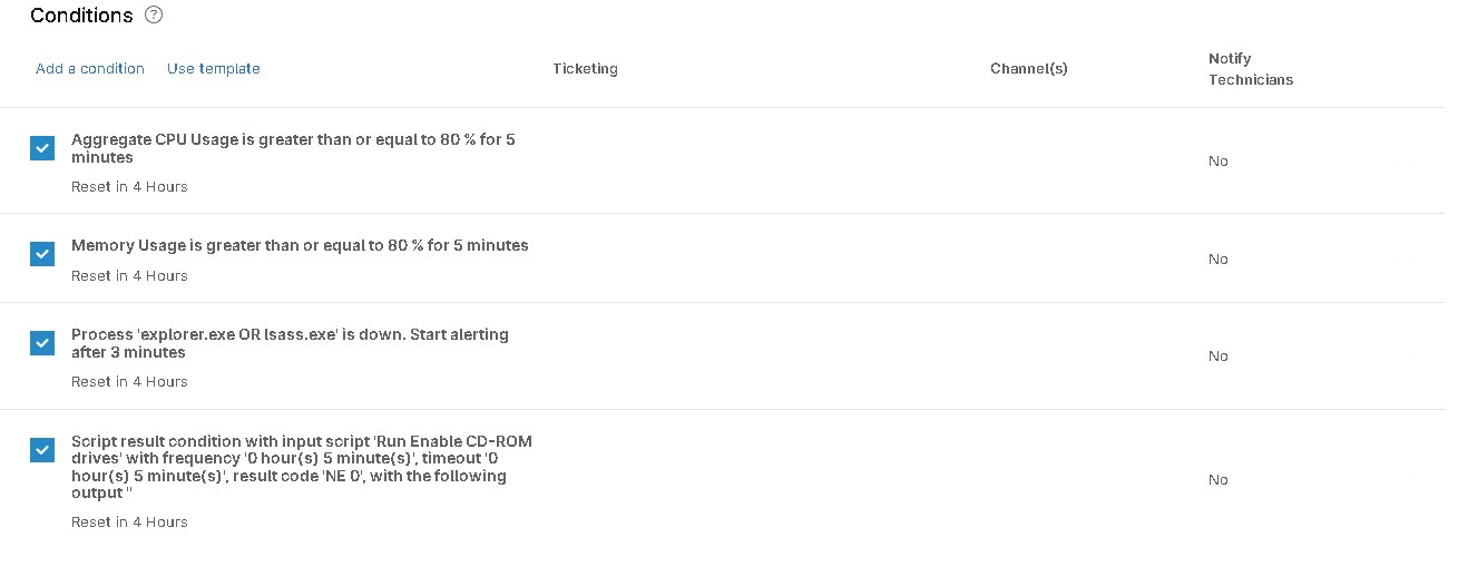 Conditions dialog box