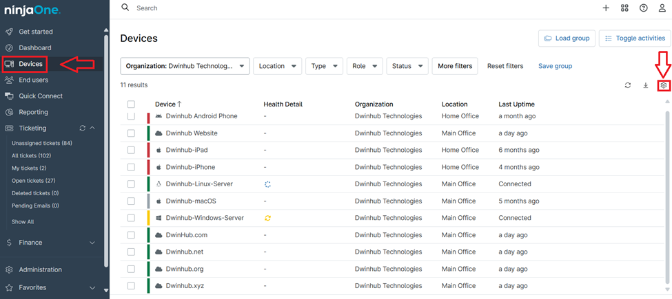 Click the gear icon in the top-right corner to open Table Settings.