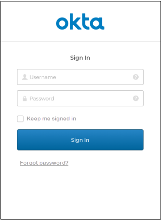 The Okta Sign In window opens requiring a Username and Password.&nbsp;