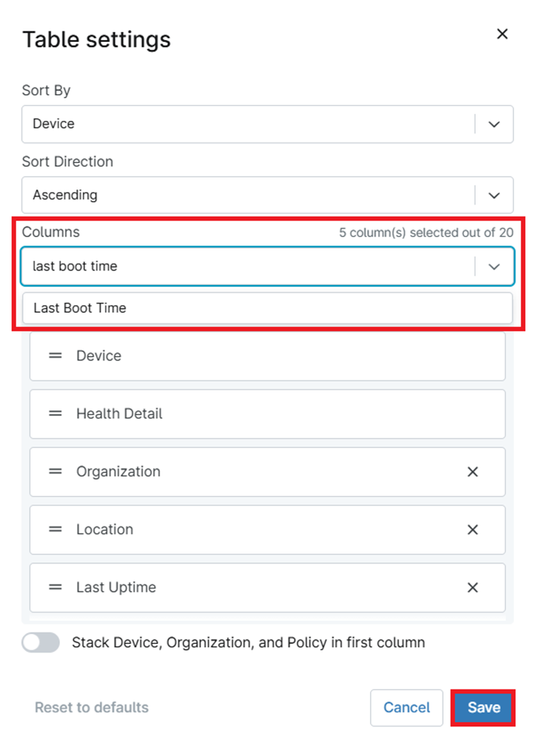 Select Last Boot Time, and click Save to apply the changes.