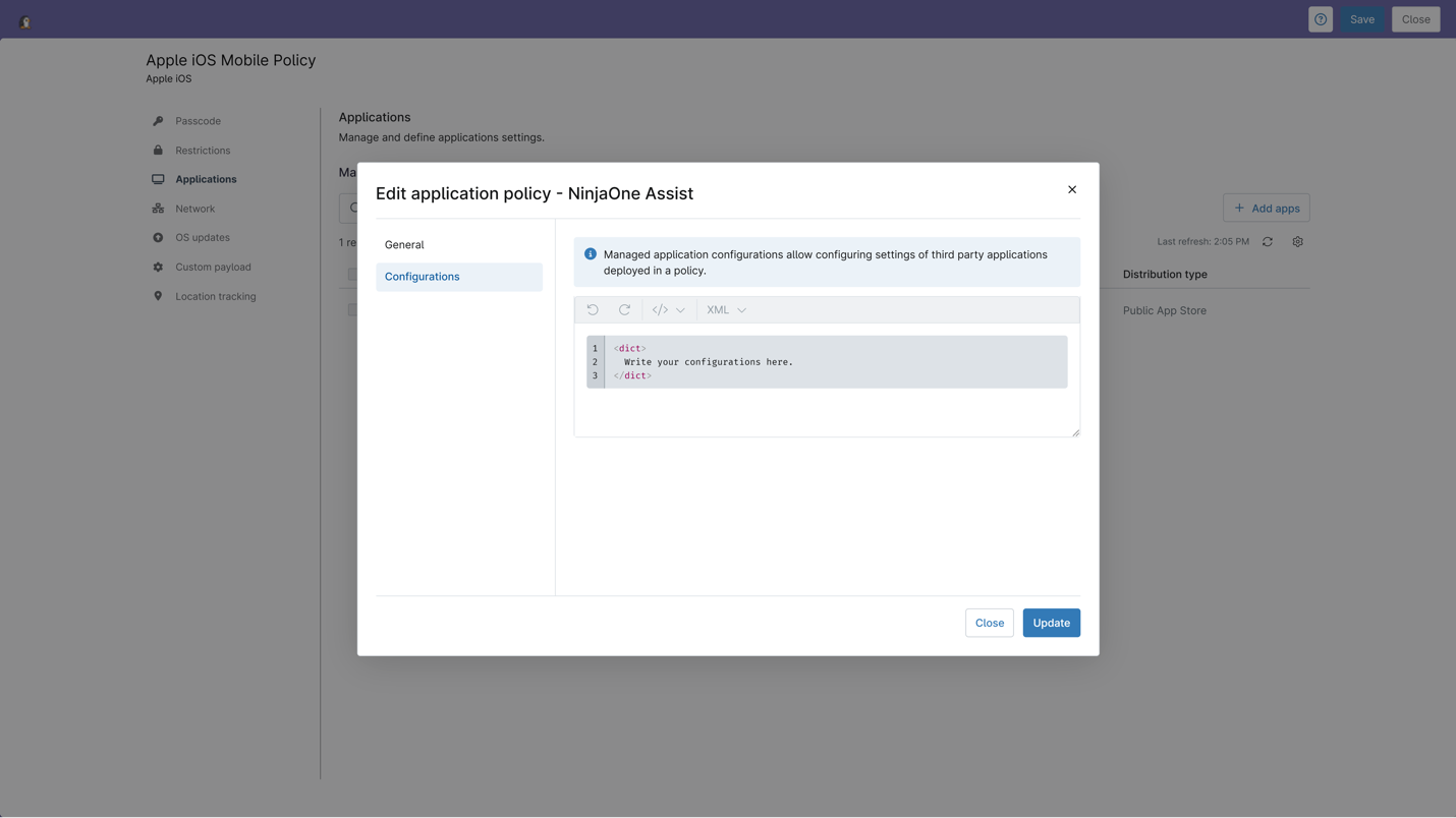 Edit application policy screenshot