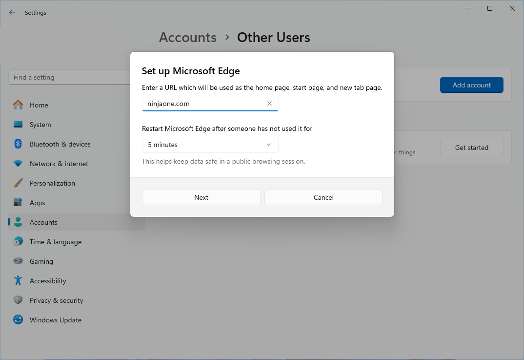 Configurer l'URL du site web auquel le compte utilisateur du kiosque peut accéder