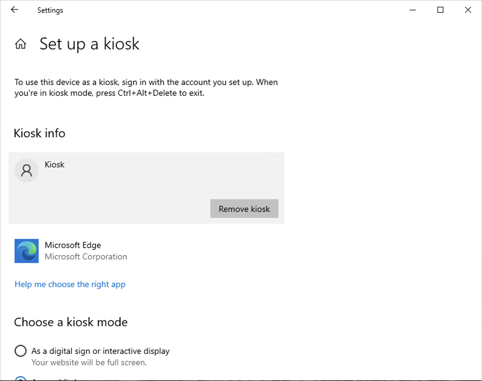 Cliquez sur le bouton Supprimer le kiosque