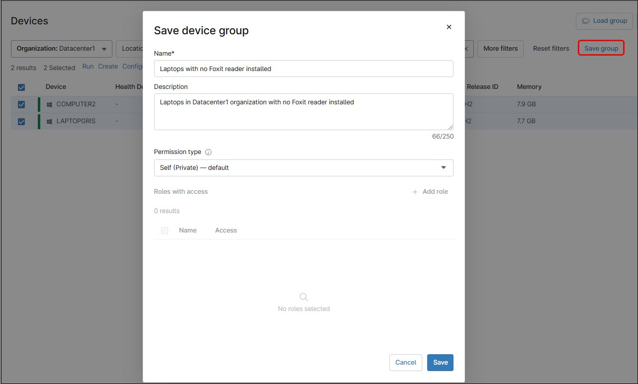 Cliquez sur Enregistrer le groupe.