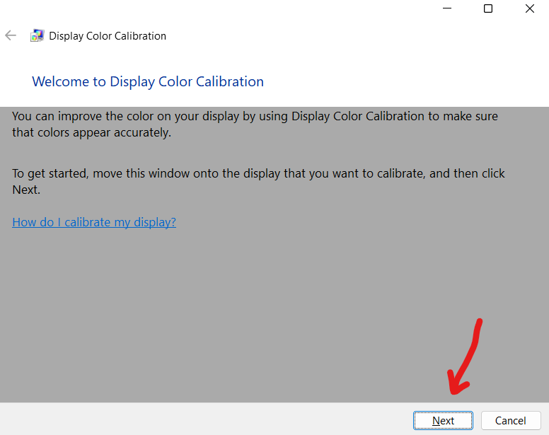 Boîte de dialogue de calibrage des couleurs