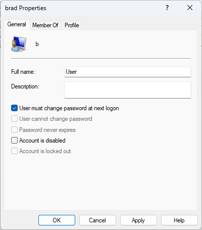 check "User must change password at next logon"