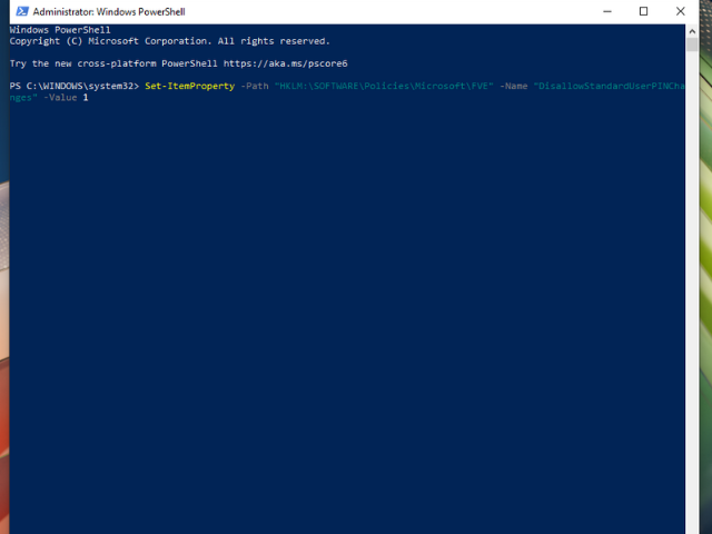 Windows Powershell-Schnittstelle für die Konfiguration von Einstellungen
