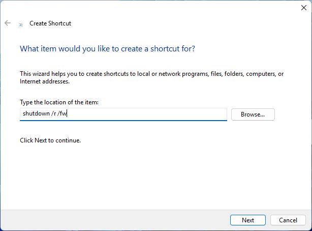 Create Shortcut prompt