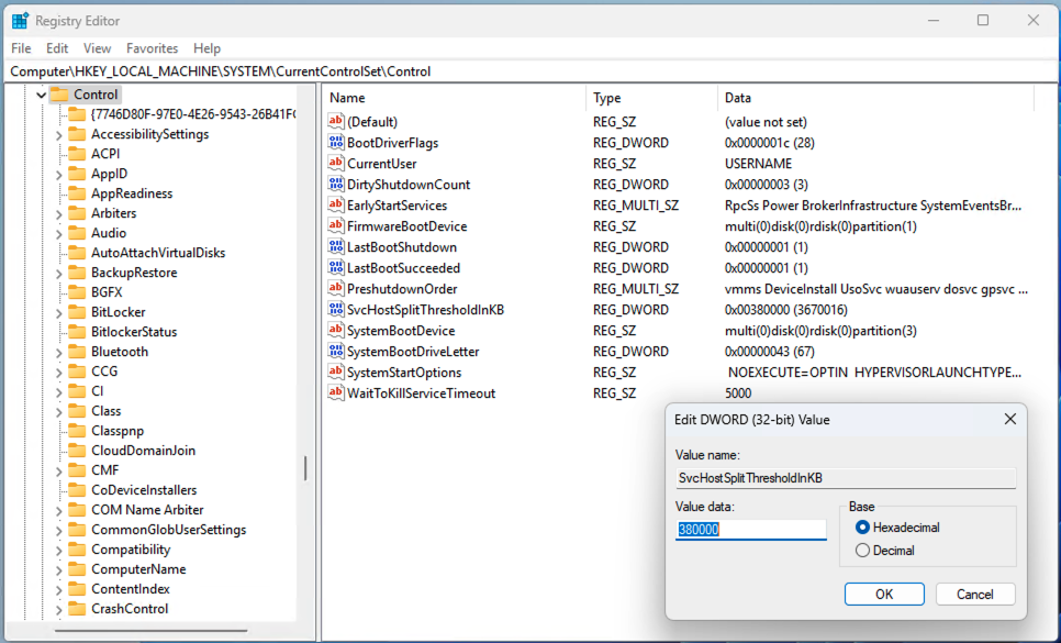 Modifica del valore DWORD