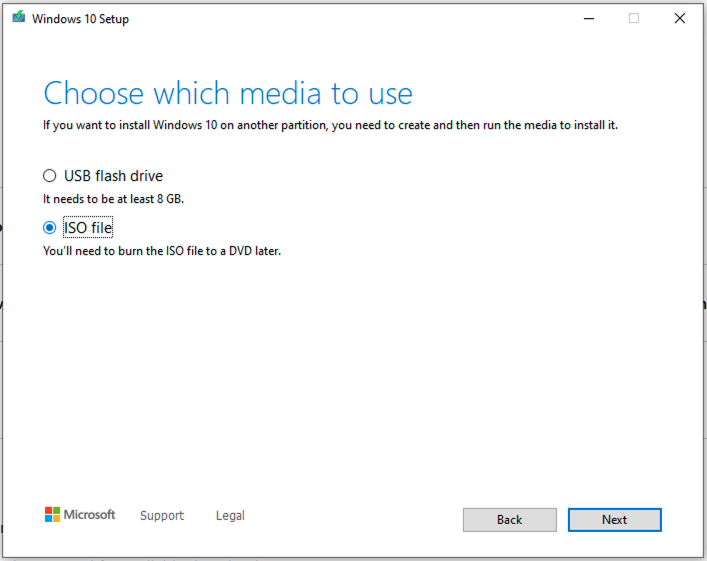 Select ISO file option and click Next