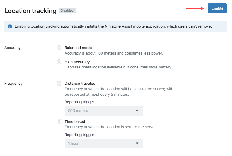 Enable location tracking
