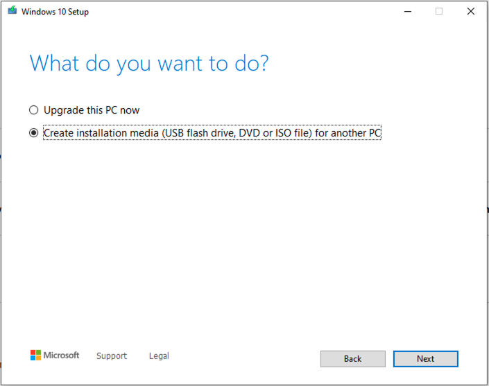 Create installation media option