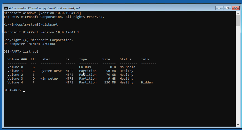 Enter the command list vol
