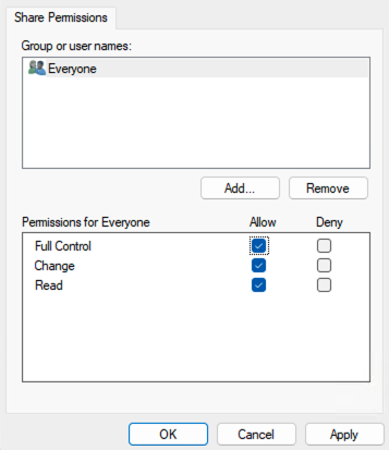 Check Share this folder and then click on Permissions